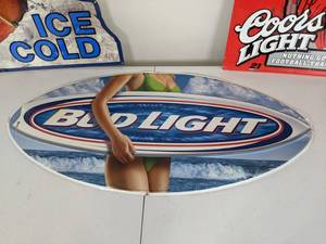 lot 44A image: Lot of 3 Tin Beer Signs Old Milwaukee, Coors Light, Bud Light - N