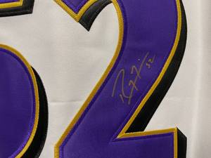 lot 12A image: New Ray Lewis Autographed Baltimore Ravens NFL Football Jersey 52 HOF - T