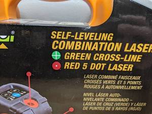lot 19A image: New Johnson Level Self-Leveling Combination Green Cross-Line and Red 5 Dot Laser Level - T