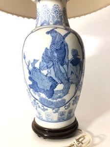 Vintage Oriental Blue &amp White Table Lamp