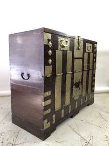 Wonderful Antique Oriental Dovetailed Storage Chest wOrnate Hardware