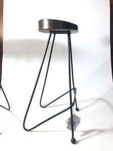 Matching Pair of Quality Mango Wood &amp Wrought Black Iron New Gavin Bar Stools