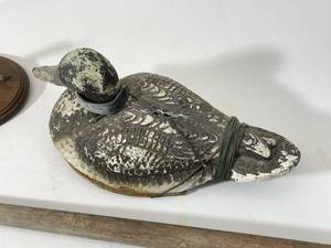 Vintage Ice Fishing Items Duck Decoy &amp Wall Plaque