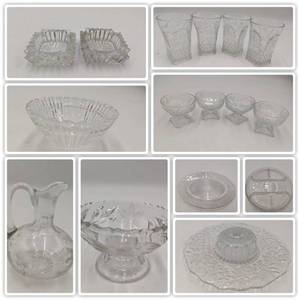 lot 58 image: Beautiful Vintage Floral Depression Cut Glass Glass Collection-Heisey Ridgeleigh and More
