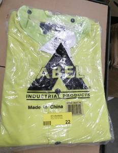 2 New Abel Rain Suits - Pants, Jacket, Hood - Size MED - HI-VIS Yellow wreflective stripe model 8101 coatpantshood
