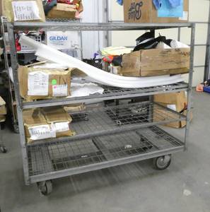 Warehouse cart 29 wide 65 long 61 tall  4 shelves - Does not include contents