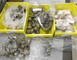 Lot of 200 Amphenol connectors includes 3106A-16S-4P, 3106A-16S-5S, clamps, caps etc