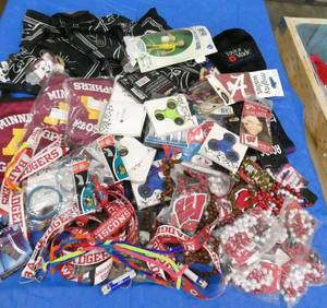 Big lot of spinners, head scarfs, Gophers bags, Badgers beads and lanyards and more