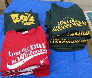 20 Wisconsin t-shirts  - Drink Wisconsinbly - I put the Sin in Wisconsin - WI kicks butt - various adult sizes