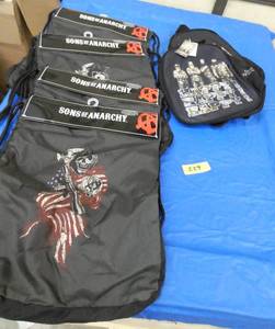 4 Sons of Anarchy lightweight backpacks and 2 small Duck Dynasty backpack bags