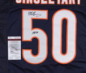 lot 12 image: Chicago Bears Mike Singletary Signed Career Highlight Stat Jersey Inscribed HOF 98 JSA COA