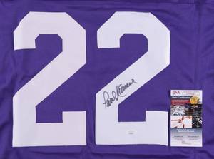 lot 8 image: Minnesota Vikings Great Paul Krause Signed Purple Pro Style Jersey JSA Authenticated