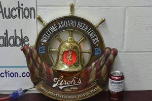 Strohs Beer lighted boat wheel hanging Sign