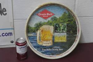 Grainbelt lake tin serving tray some rusting