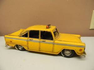 VINTAGE METAL YELLOW TAXI CAR MODEL - Hand Made Artwork - AWESOME PIECE - APPROX 13 LONG - SEE PICTURES