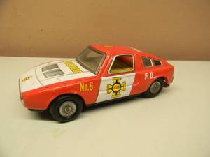VINTAGE Mercedes C111 Fire Chief Car, Vintage Friction Tin Toy, Yoneya, Japan. - APPROX 6 - SEE PICTURES