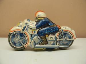 Vintage 1960s Friction Powered Tin Police Motorcycle Made in Japan NO. 510 - APPROX 9 - SEE PICTURES