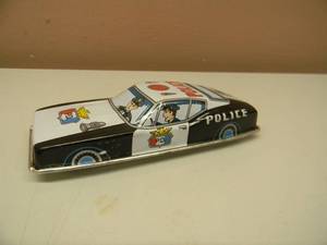 VINTAGE 1960s POLICE CAR #7237 JAPAN TIN LITHO FRICTION TOY - NICE - WORKS - AWESOME PIECE - APPROX 5.5 - SEE PICTURES