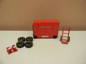 Team Caliber Motorworks NASCAR Pit Wagon Kit Trailer, Dolly, Jack Stands, Tires Red 124 Scale Die Cast Set Like New - GREAT SET - SEE PICTURES