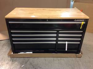 Husky 52 in. W 9-Drawer, Deep Tool Chest Mobile Workbench in Gloss Black Customer Returns See Pictures