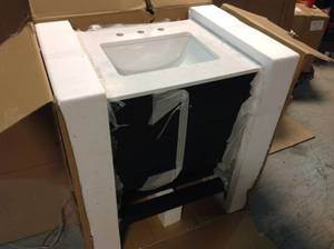 Timeless Home 30 in. W x 22 in. D x 34 in. H Single Bathroom Vanity in Blue with White Quartz with White Basin Customer Returns See Pictures