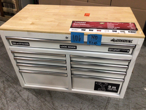 Husky 46 in. W x 24.5 in. D 9-Drawer Gloss White Deep Tool Chest Mobile Workbench with Hardwood Top Small Damaged See Pictures