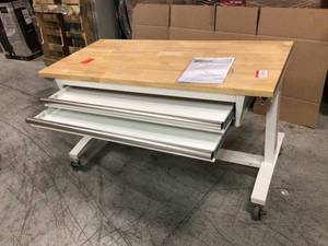 Husky 52 in. Adjustable Height Work Table with 2-Drawers in White Customer Returns See Pictures