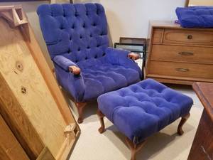 Vintage Velvet Chair and Ottoman
