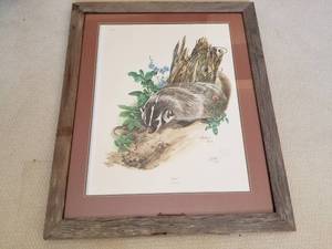 Vintage Signed Lithograph in Barnwood Frame