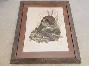 Vintage Signed Lithograph in Barnwood Frame