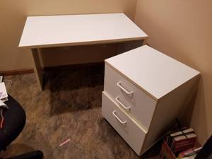 Desk and Rolling Cabinet