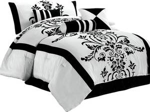 lot 4 image: Chezmoi Collection Nobility 6-Piece WhiteBlack Flocked Floral Comforter Set, Queen
