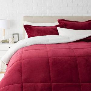lot 14 image: Amazon Basics Ultra-Soft Micromink Sherpa Comforter, Burgundy, FullQueen
