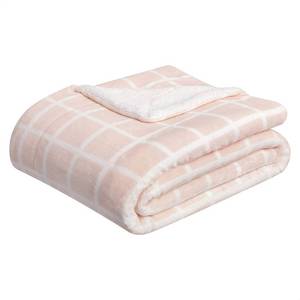 lot 78 image: Amazon Basics Ultra-Soft Micromink Sherpa Blanket - Twin, Blush Grid