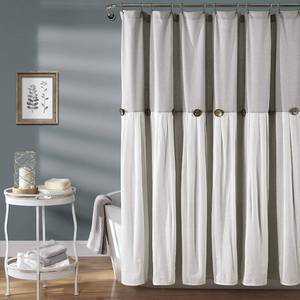 lot 85 image: 2 Lush Decor Linen Button Shower Curtains, 72 x 72, Gray & Off-White