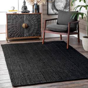 lot 92 image: nuLOOM Rigo Hand Woven Farmhouse Jute Area Rug, 4 x 6, Black