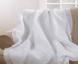 lot 28 image: SARO LIFESTYLE Sevan Collection Quilted Ruffle Trim Throw, 60 x 80, White