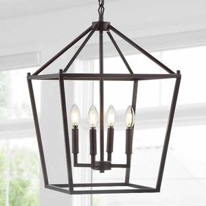 lot 45 image: JONATHAN Y JYL7437A Pagoda Lantern LED Pendant Light, Oil Rubbed Bronze