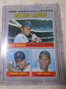 lot 13 image: 1970 Topps Carew and Oliva Batting Leaders Card HOF