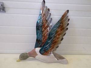 lot 44 image: Very Cool Classy Large Hand Crafted Metal and Wood Flying Mallard