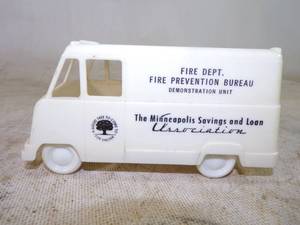 lot 48 image: Very RARE Minneapolis Savings and Loan Fire Prevention Bureau Coin Bank