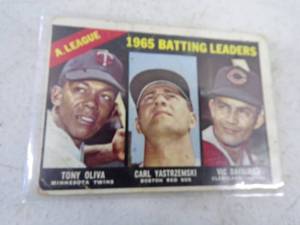 lot 53 image: 1965 Topps Tony Oliva and Carl Yastrzemski HOF