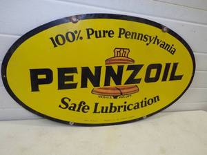 lot 69 image: Fantastic Vintage Double Sided Metal Pennzoil Sign