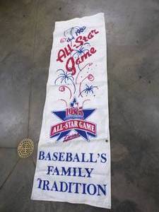 lot 82 image: The REAL DEAL HOF Double Sided Quality 1985 All Star Game City Light Pole  Banner