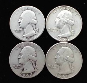 4 90% Silver Washington Quarters