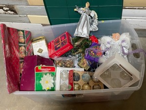 Large Tote filled with Christmas Decorations