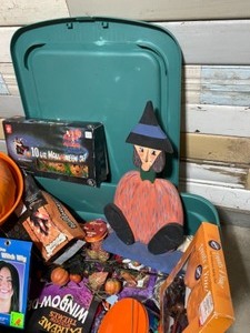 Tote filled with Halloween Decorations
