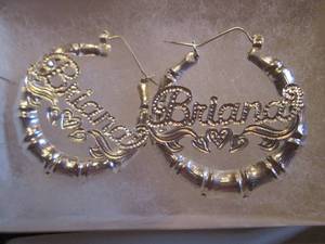 lot 68 image: Sterling Silver Bamboo Name Hoop Ea...