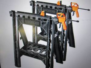 work clamping sawhorses with bar cl...