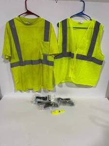 5 Pairs of Safety Glasses, Shirt, and Vest